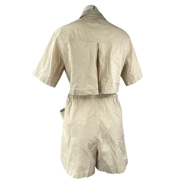 Urban Revivo Beige Short Sleeve Utility Button Up Shirt Romper Shorts Size 6 - Picture 3 of 6